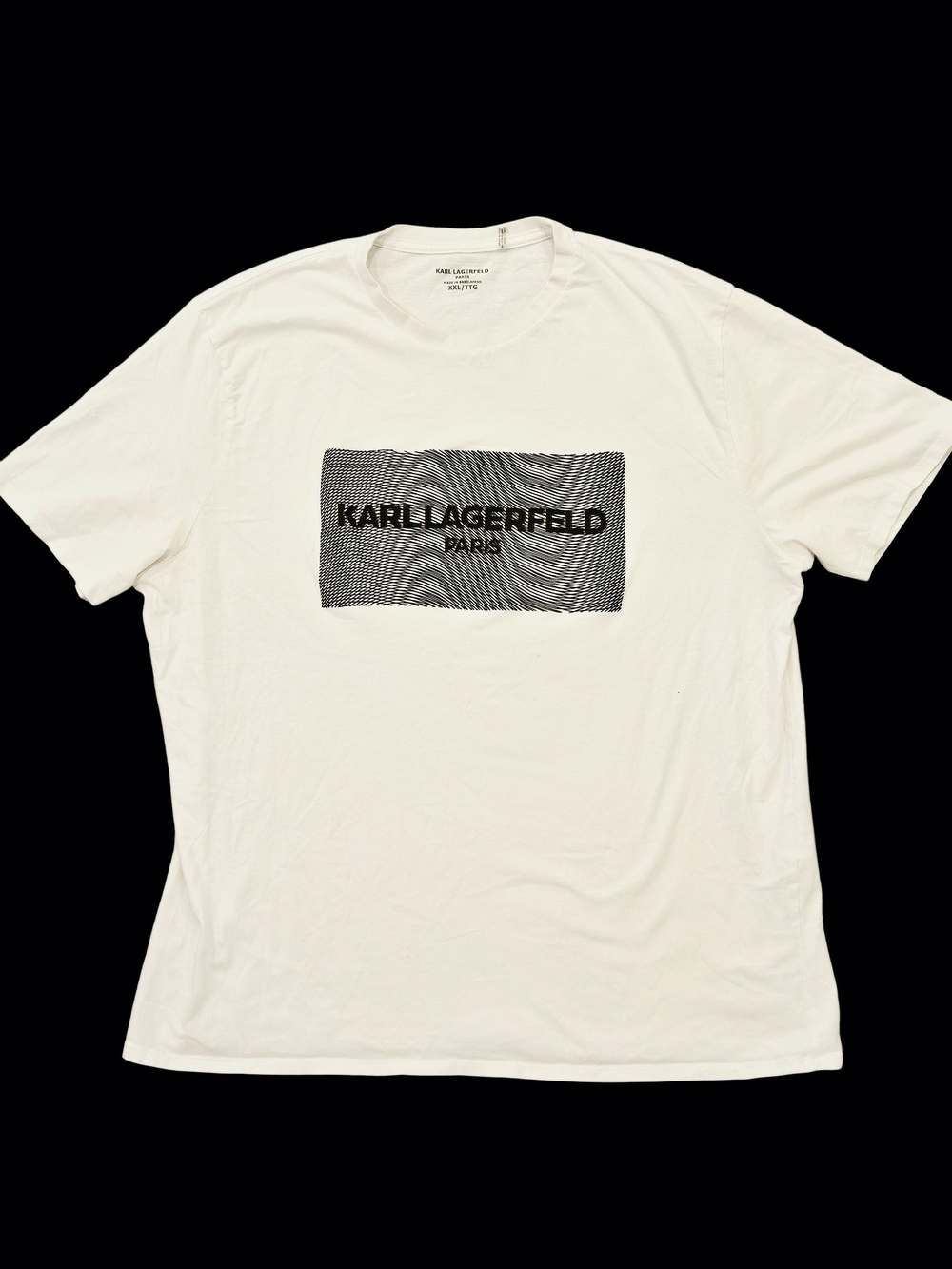 Karl Lagerfeld Paris White Illusion Black Logo Graphic Cotton T-Shirt Top XXL
